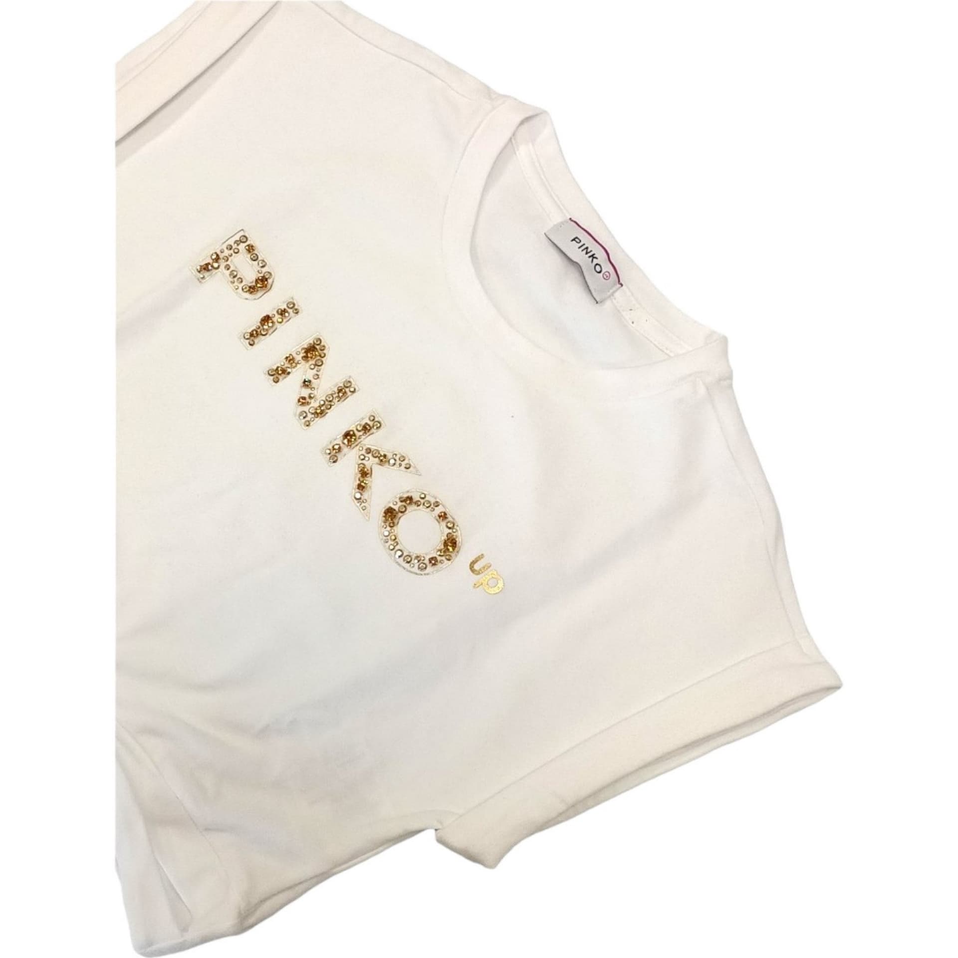 Pinko - T-shirt Bianca 002 Logo Oro S4PIJGTH030 da bambino in T-shirt Drestige - Casamassima, commercioVirtuoso.it