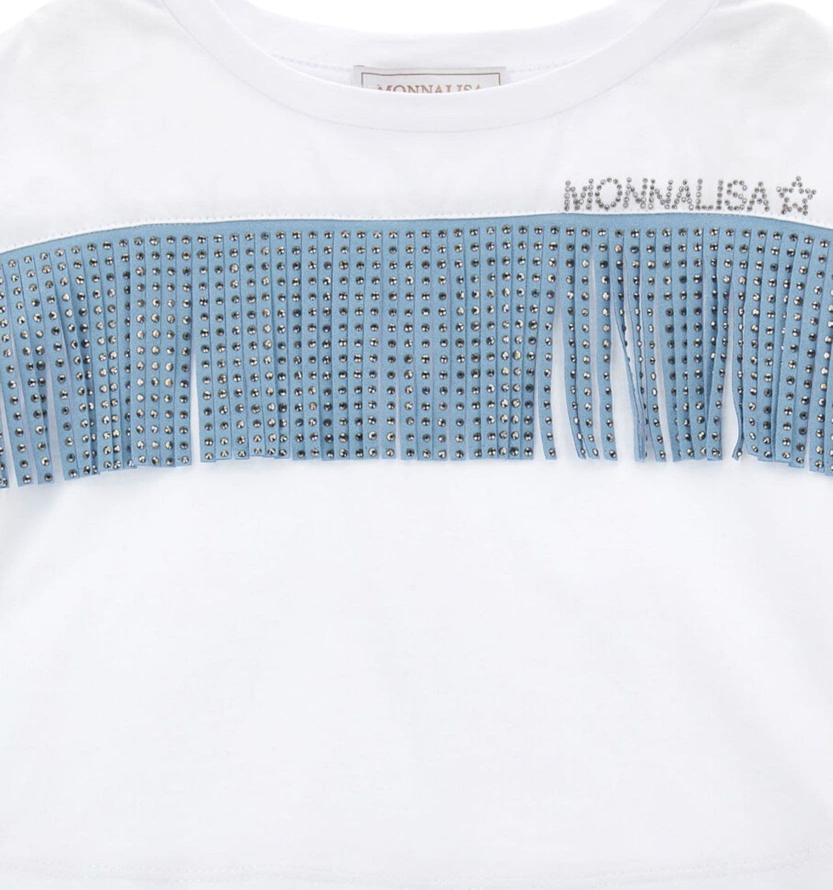 MONNALISA Monnalisa - T-shirt Frange Bia/celeste 9958 11C604 3206 da bambino in T-shirt Drestige - Casamassima, commercioVirtuoso.it