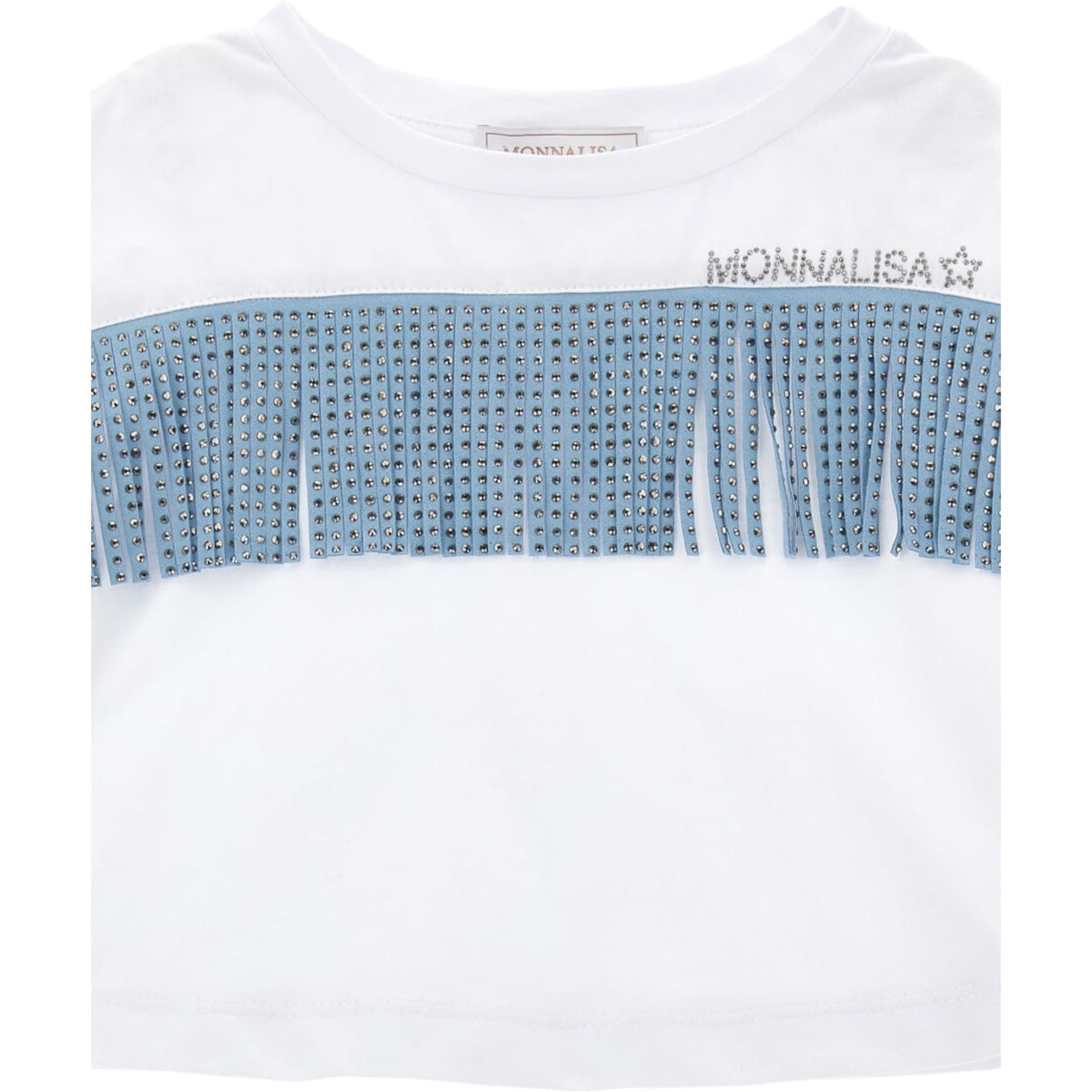 MONNALISA Monnalisa - T-shirt Frange Bia/celeste 9958 11C604 3206 da bambino in T-shirt Drestige - Casamassima, commercioVirtuoso.it