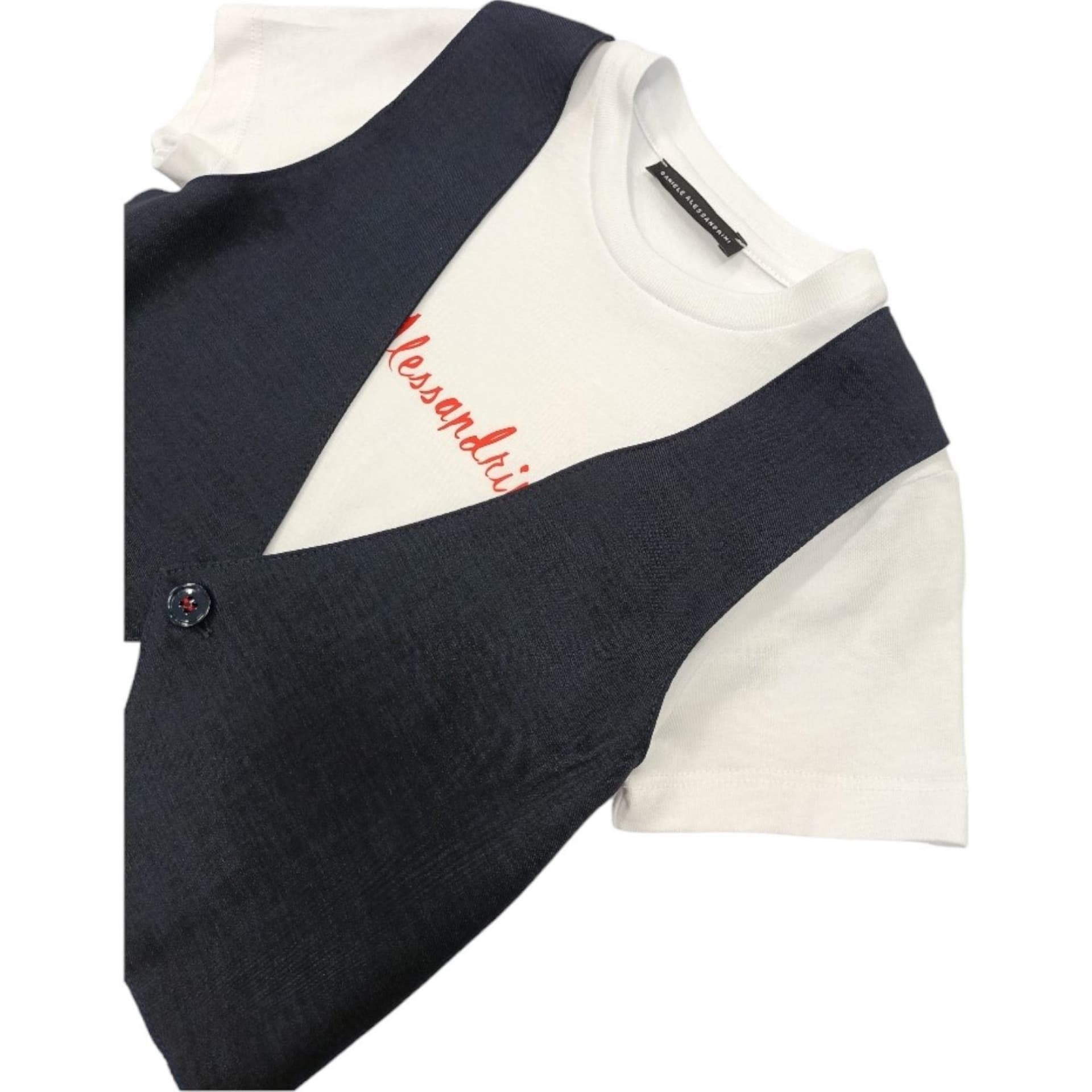 Daniele Alessandrini - T-shirt Bianca Con Gilet Blu 1296M00073 da bambino in T-shirt Drestige - Casamassima, commercioVirtuoso.it