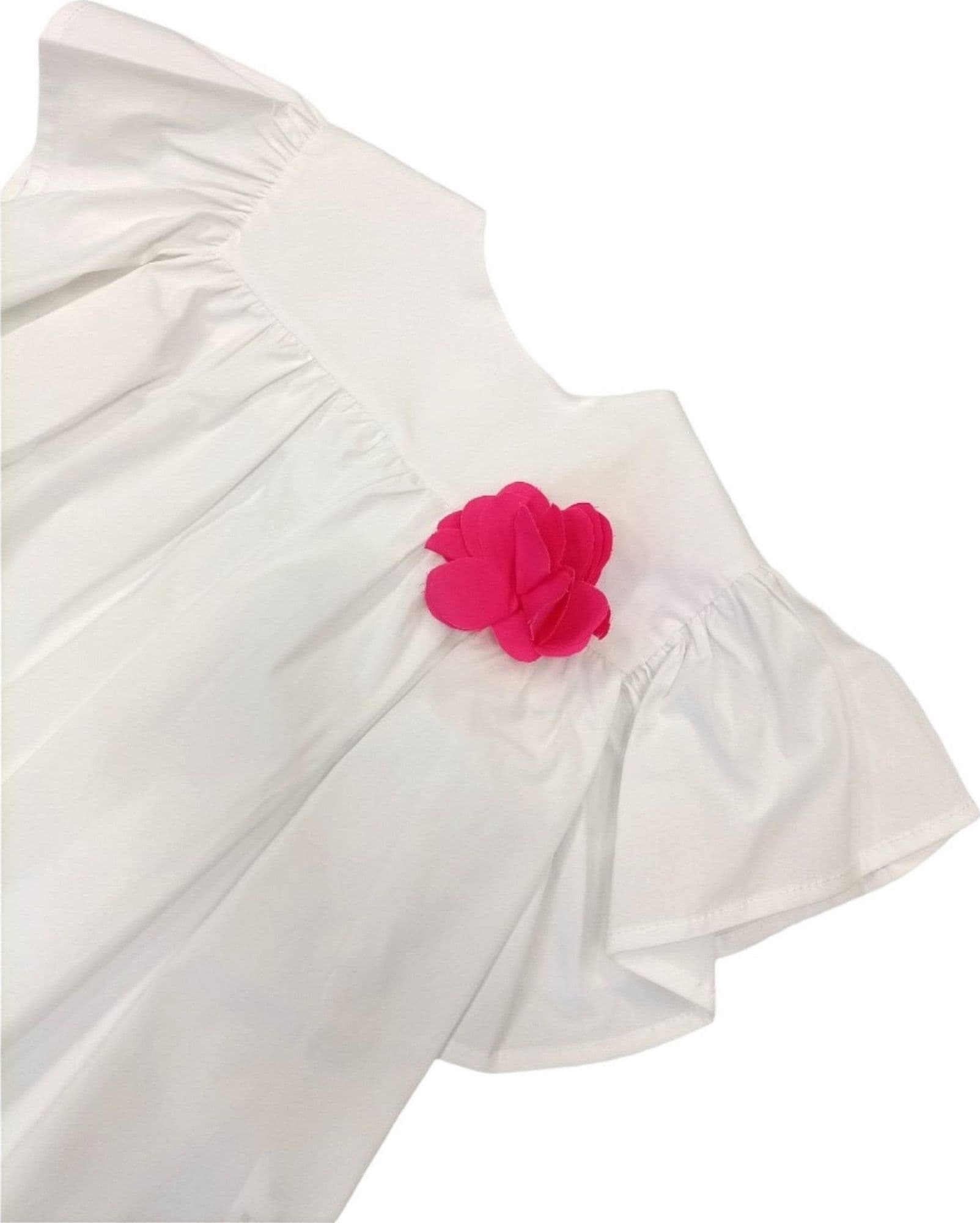 NANAN Nanan - Blusa Bianca C/fiore Fuxia E24489 da bambino in Camicie Drestige - Casamassima, commercioVirtuoso.it