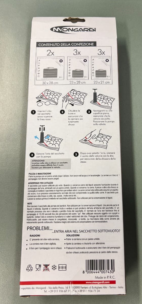MONGARDI - 8 SACCHETTI PER SOTTOVUOTO ALIMENTI CON VALVOLA LAVABILI E RIUTILIZZABILI MISURE ASSORTITE in Accessori per macchine sottovuoto Stockdoc - Terni, commercioVirtuoso.it