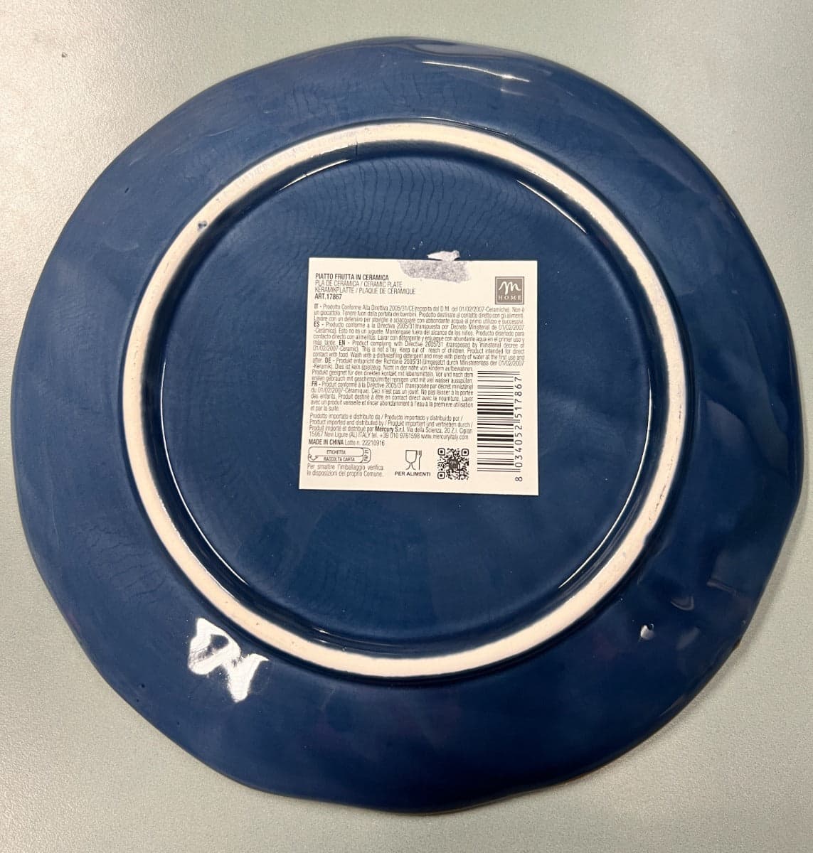 M HOME - PIATTO FRUTTA IN CERAMICA BLU CM 23 in Piatti da tavola Stockdoc - Terni, commercioVirtuoso.it