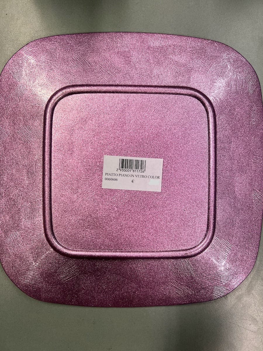 PIATTO PIANO IN VETRO COLORATO ROSA 26X26 CM in Piatti da tavola Stockdoc - Terni, commercioVirtuoso.it