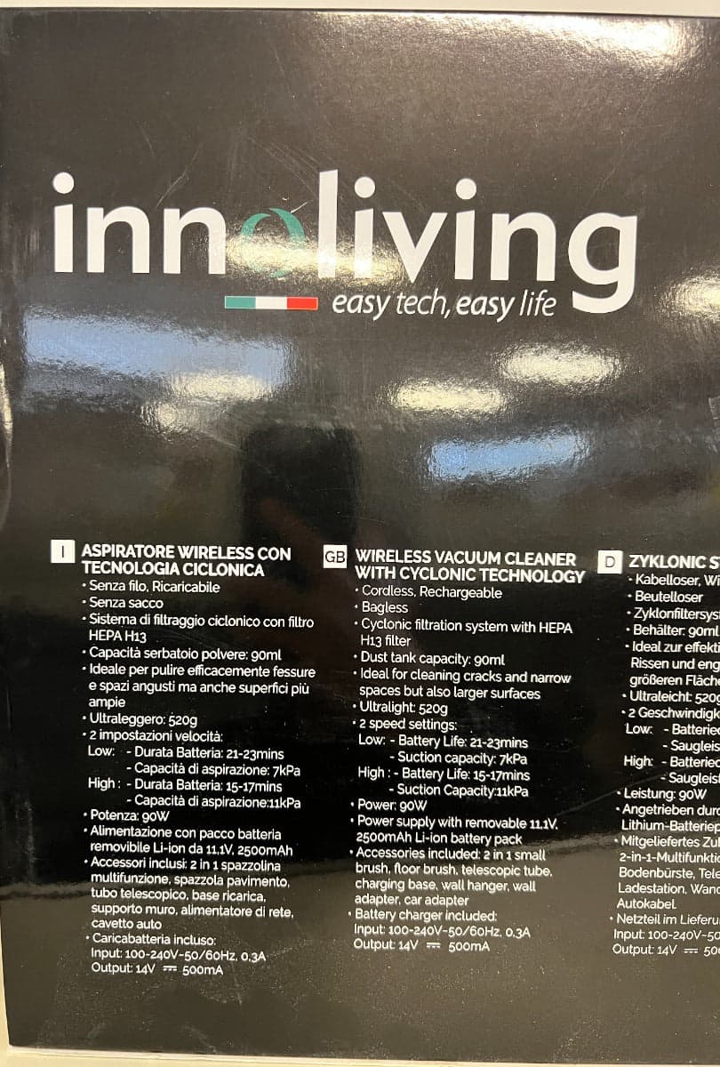INNOLIVING INN-659 ULTRA - ASPIRATORE WIRELESS CON TECNOLOGIA CICLONICA in Aspirabriciole e aspirapolvere portatili Stockdoc - Terni, commercioVirtuoso.it
