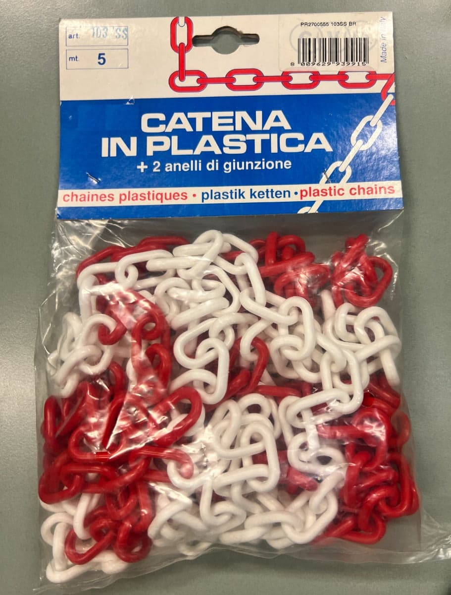 PROMAX - CATENA IN PLASTICA BIANCA E ROSSA 5 METRI + 2 ANELLI DI GIUNZIONE in Barriere Parcheggio Stockdoc - Terni, commercioVirtuoso.it