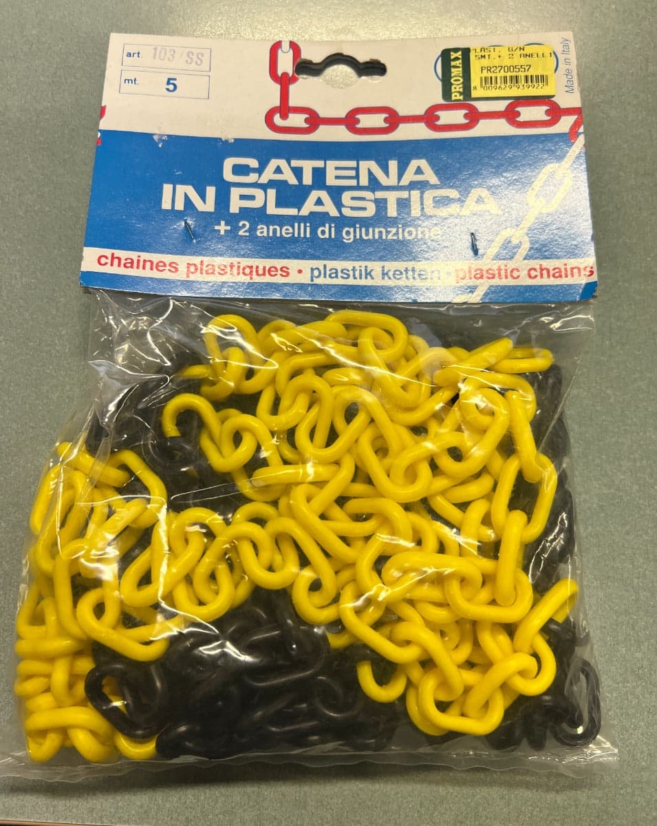PROMAX - CATENA IN PLASTICA NERA E GIALLA 5 METRI + 2 ANELLI DI GIOUNZIONE in Nastro di sicurezza Stockdoc - Terni, commercioVirtuoso.it