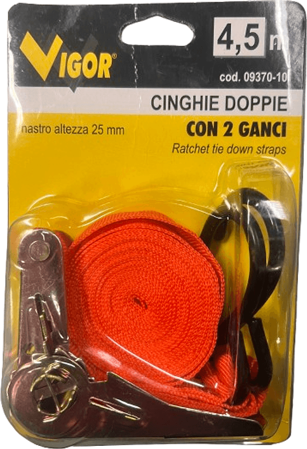 VIGOR - CINGHIE DOPPIE CON 2 GANCI 25MM x 4,5 MT in Cinghie di tensionamento Stockdoc - Terni, commercioVirtuoso.it