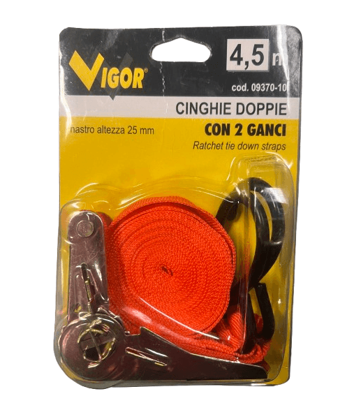 VIGOR - CINGHIE DOPPIE CON 2 GANCI 25MM x 4,5 MT in Cinghie di tensionamento Stockdoc - Terni, commercioVirtuoso.it