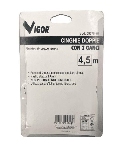VIGOR - CINGHIE DOPPIE CON 2 GANCI 25MM x 4,5 MT in Cinghie di tensionamento Stockdoc - Terni, commercioVirtuoso.it