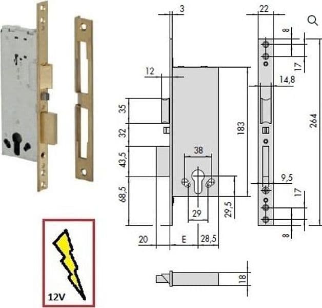 CISA - 12016-60 ELETTROSERRATURA DA INFILARE A CILINDRO ENTRATA mm.60 per porte legno - scrocco reversibile elettrificato e catenaccio con ritorno automatico - tensione 12V ca CE - 2 mandate in Ferramenta per cancelli Stockdoc - Terni, commercioVirtuoso.it