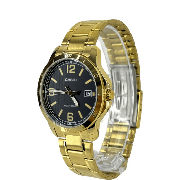 Orologio Casio da uomo, MTP-V004G-1B, movimento al quarzo cinturino d'orato in acciaio inossidabile, quadrante nero con datario in Orologi da polso Loweconomy - Marineo, commercioVirtuoso.it