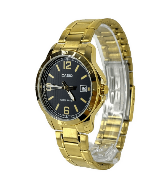 Orologio Casio da uomo, MTP-V004G-1B, movimento al quarzo cinturino d'orato in acciaio inossidabile, quadrante nero con datario in Orologi da polso Loweconomy - Marineo, commercioVirtuoso.it