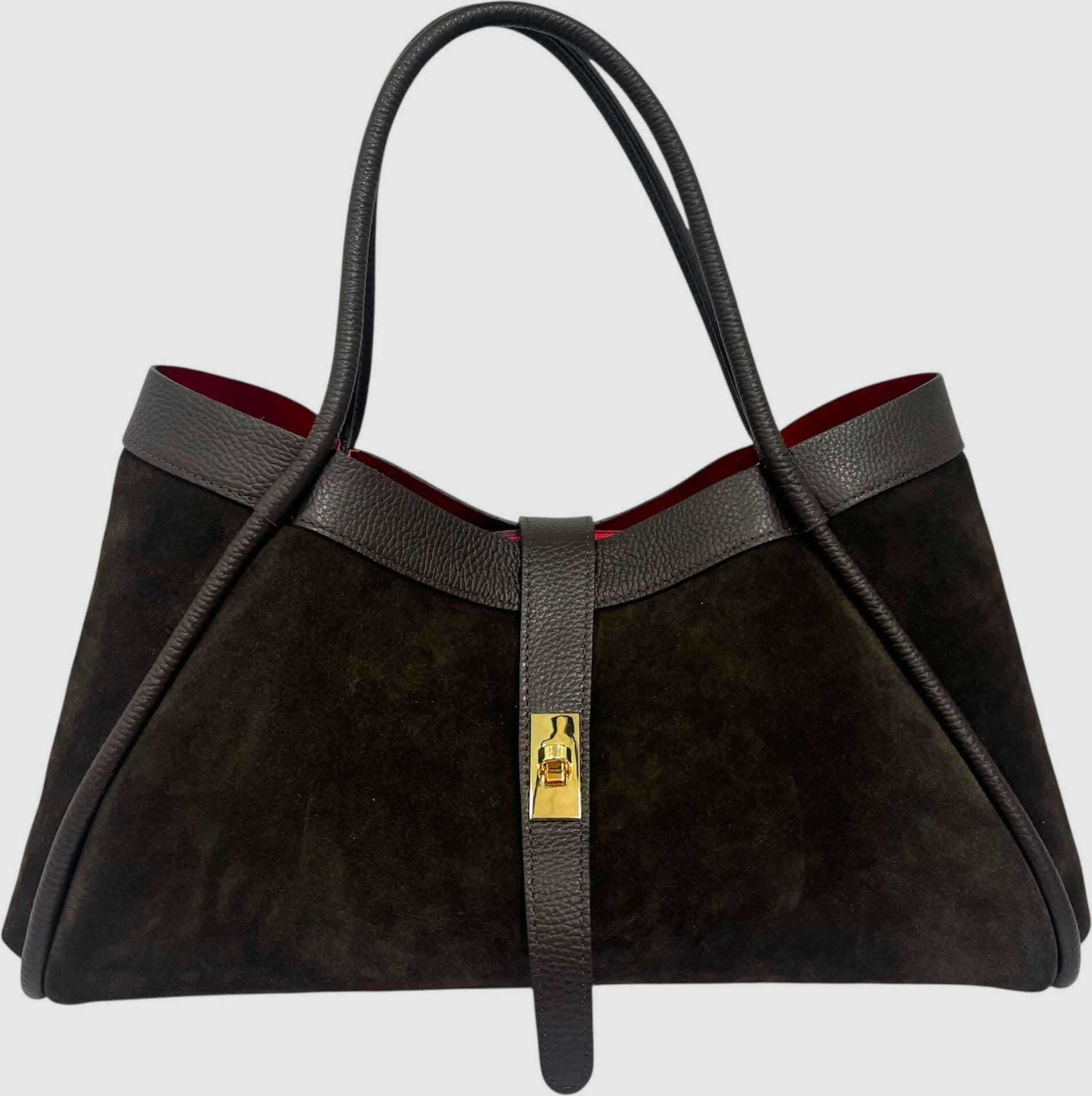 DOPPIASE Borsa in Vera Pelle Scamosciato con rifiniture in togo Made in Italy 45x25x20cm in Borse Tote Nanabags - Sesto Fiorentino, commercioVirtuoso.it