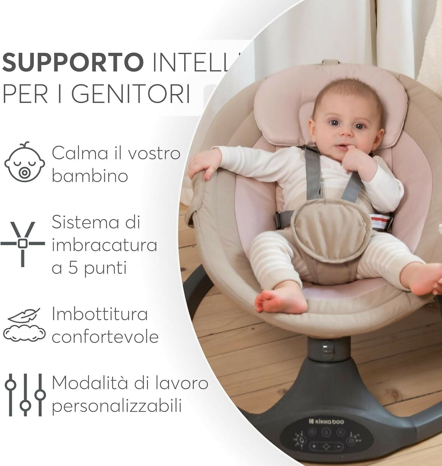 KIKKABOO Sdraietta Neonati Elettrica CODIE - Dondolo Elettrico per Neonati con Bluetooth, 5 Velocità, Schienale Regolabile, 10 Melodie, Fino a 9 kg, colore BEIGE - con Telecomando - rilassante, calmante in Sdraiette e dondolini Sanitaria Gioia del Bimbo - Villa San Giovanni, commercioVirtuoso.it