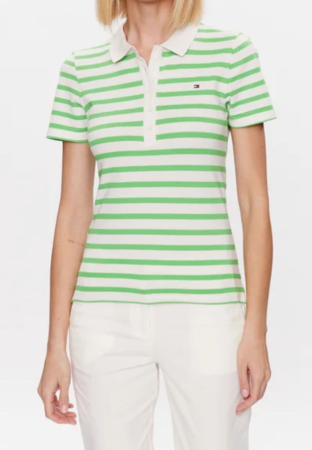 Tommy Hilfiger POLO 1985 SLIM PIQUE STRIPE POLO SS da donna in Polo Drestige - Casamassima, commercioVirtuoso.it