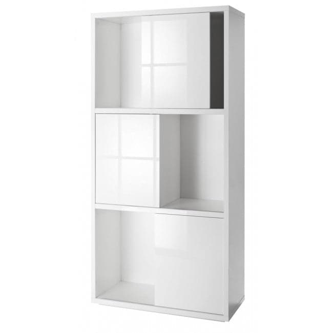Libreria da ufficio e cameretta 3 ripiani in legno bianco ante scorrevoli arredamento interno h 185 cm in Librerie Decor Space - Altamura, commercioVirtuoso.it