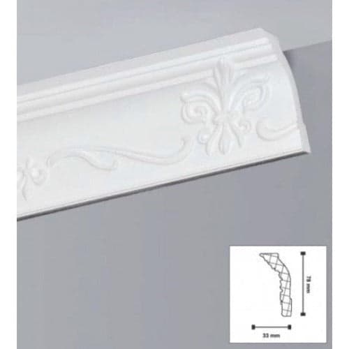 €1,54ml *** STOCK *** Pacco da 90ml di cornice decorativa in polistirene compatto XPS 78X33x2000 LD81G Eternal Parquet