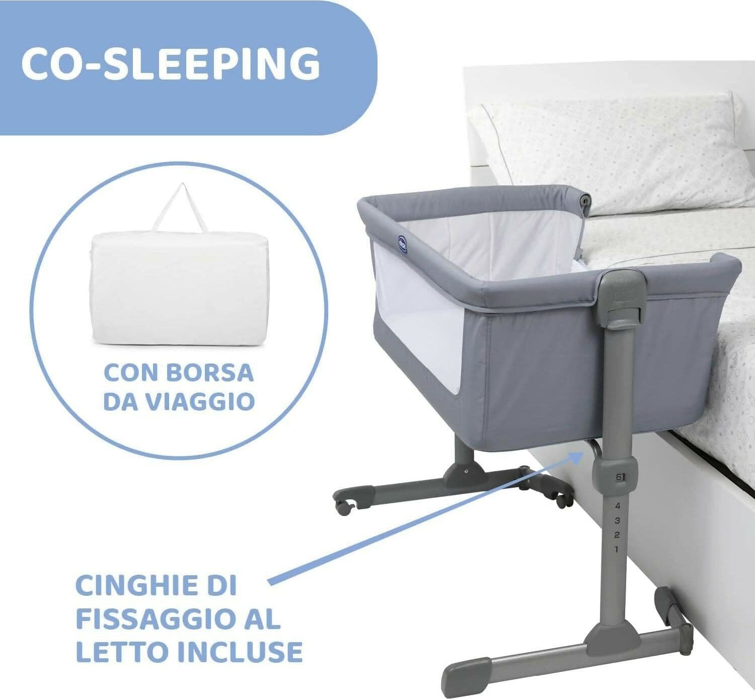CHICCO Next2Me Essential - Culla Neonato, Compatibile Con Diversi Letti, Altezza Regolabile, Inclinabile, Buona Circolazione Dell'Aria, Materasso E Borsa Inclusi, Vari Colori Disponibili, Stone Re_Lux E Dove Re_Lux in Lettini da affiancare Sanitaria Gioia del Bimbo - Villa San Giovanni, commercioVirtuoso.it