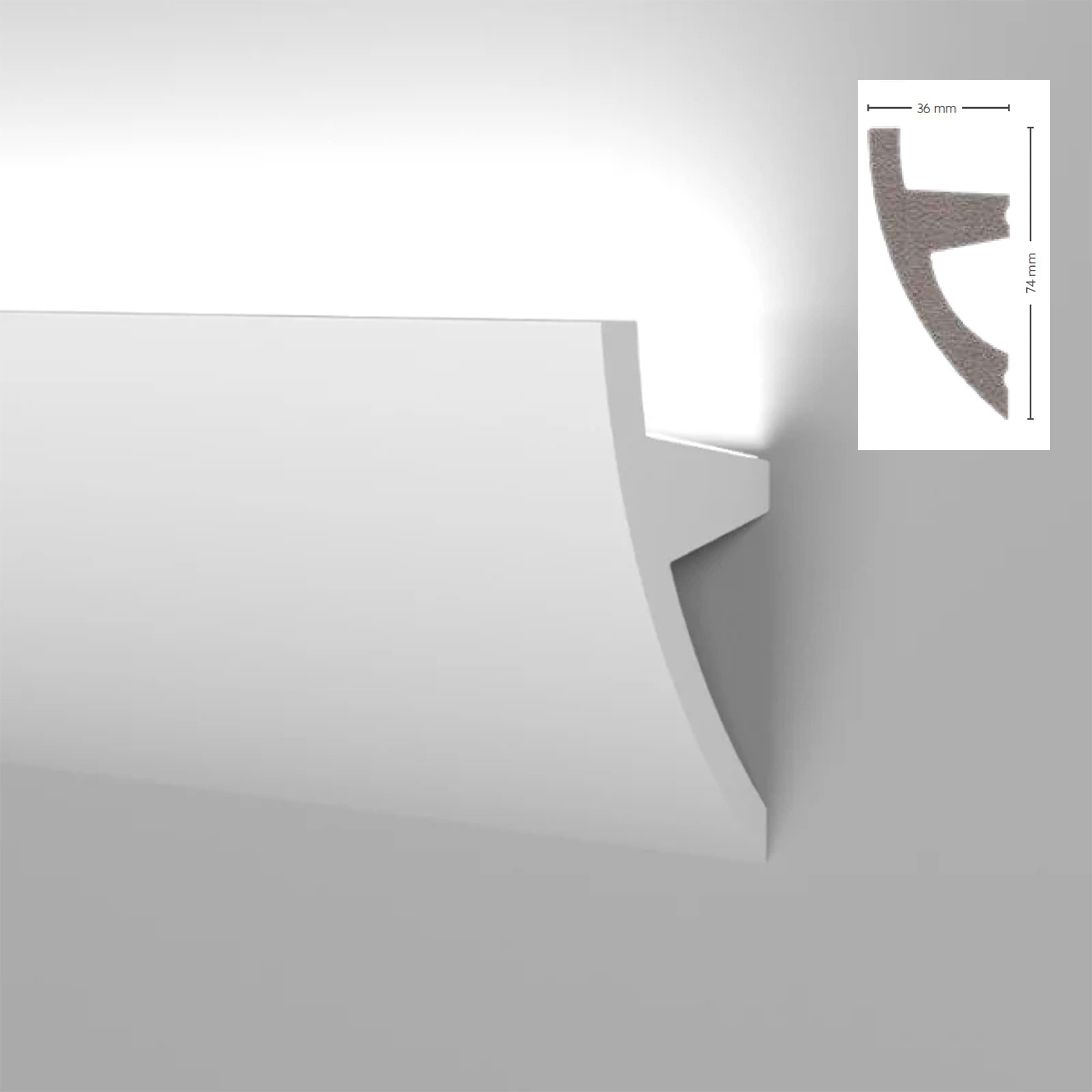 *STOCK FOLLI* Pacco da 22 metri lineari di Profilo Cornice per LED in Polimeri Bianco RAL 9016 verniciabile 74X36mm in Battiscopa Eternal Parquet - Ariano Irpino, commercioVirtuoso.it
