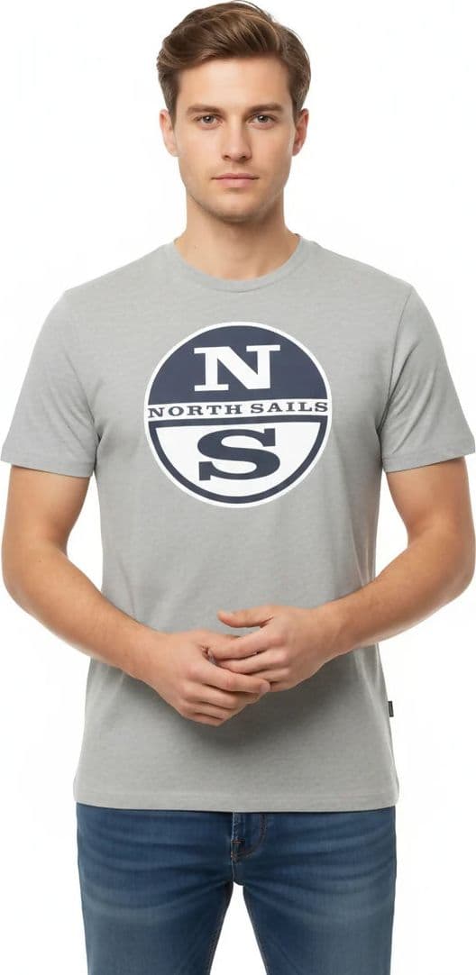 Maglietta North&Sails uomo estiva con logo frontale grande, 100% cotone, manica corta girocollo in T-shirt Loweconomy - Marineo, commercioVirtuoso.it