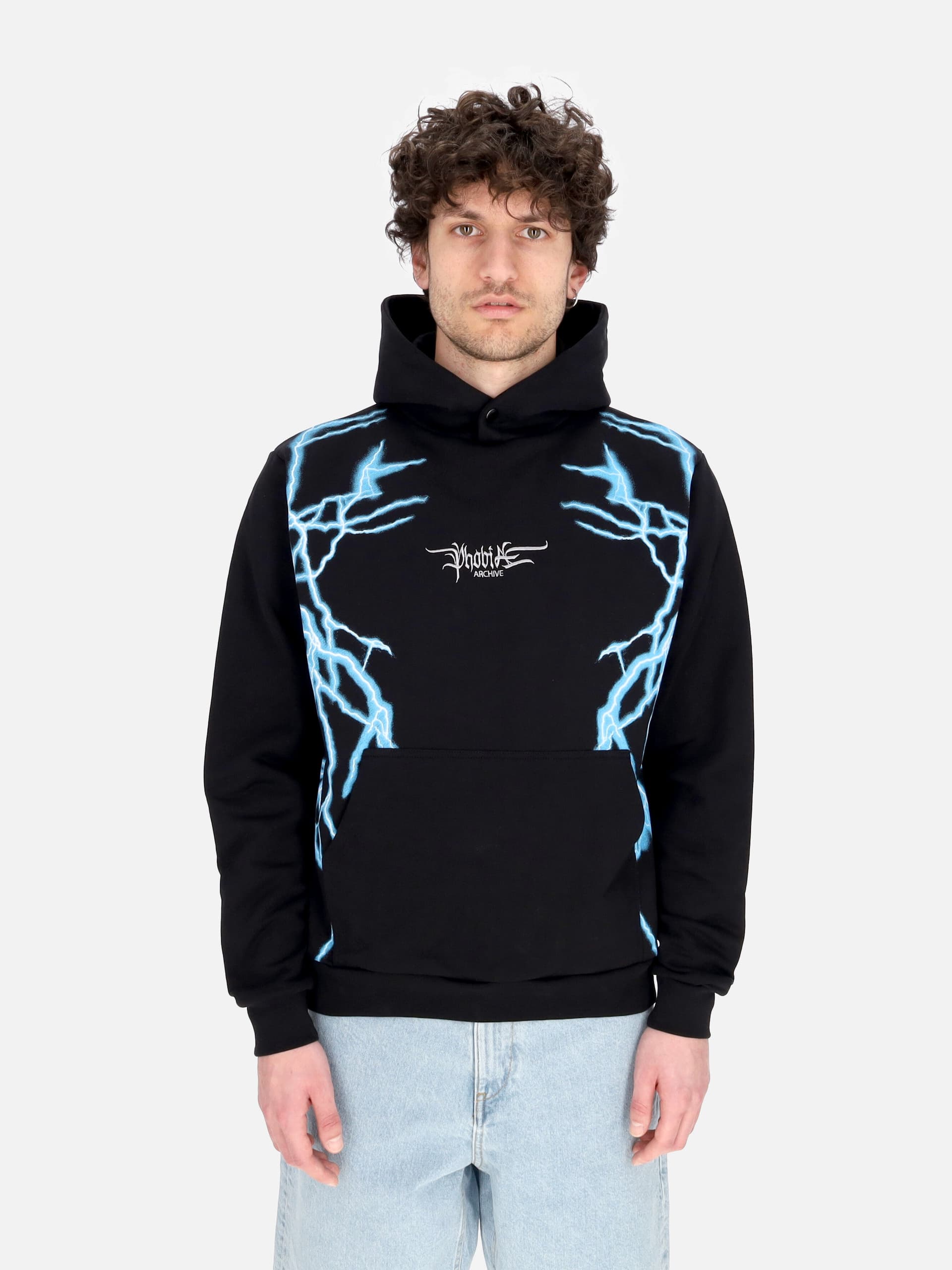 PHOBIA Felpa Leggera Cappuccio Uomo Lateral Lightning Print Hoodie Black/light Blue da uomo in Felpe con cappuccio Drestige - Casamassima, commercioVirtuoso.it