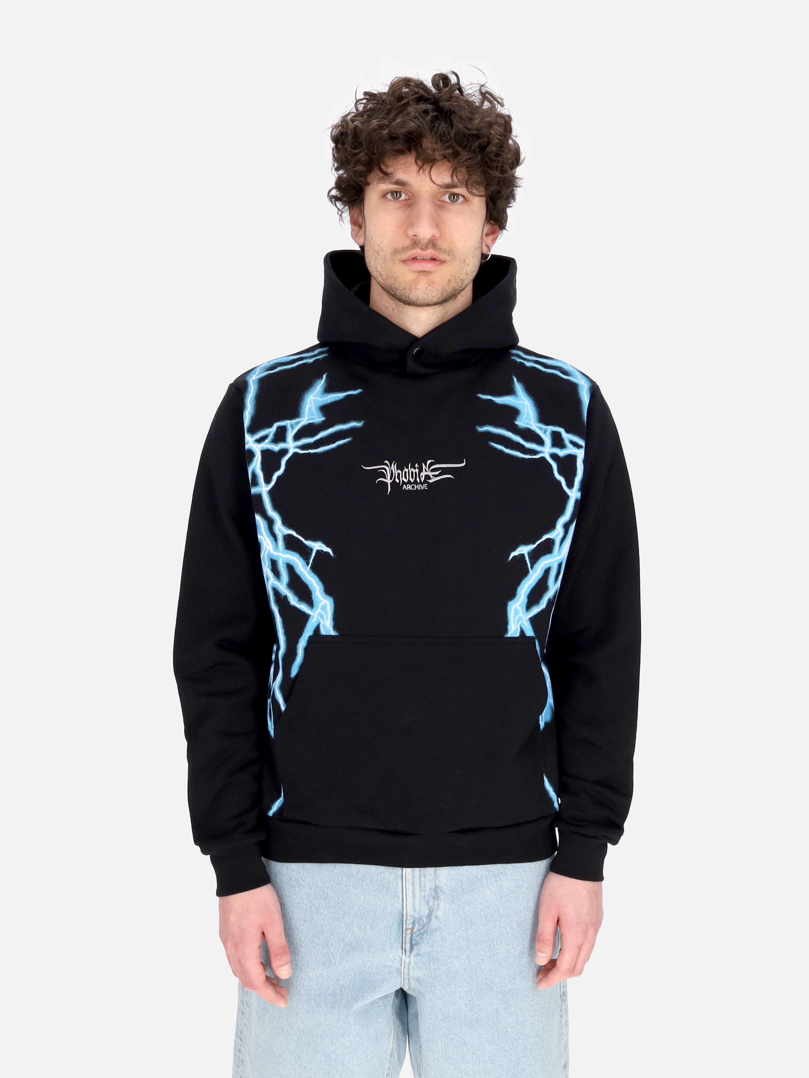 PHOBIA Felpa Leggera Cappuccio Uomo Lateral Lightning Print Hoodie Black/light Blue da uomo in Felpe con cappuccio Drestige - Casamassima, commercioVirtuoso.it