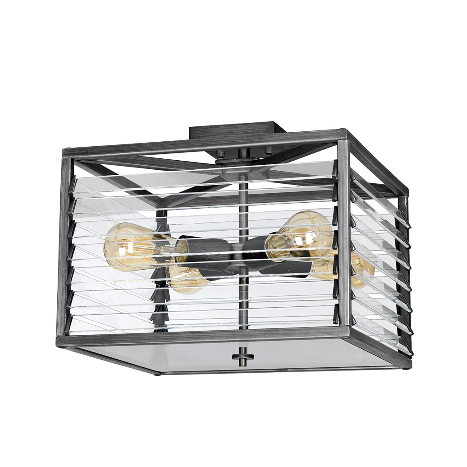 Plafoniera Industrial Nordica Louvre Acciaio Canna Di Fucile Vetro 4 Luci E27 in Plafoniere LuceArt - Montecorvino Pugliano, commercioVirtuoso.it