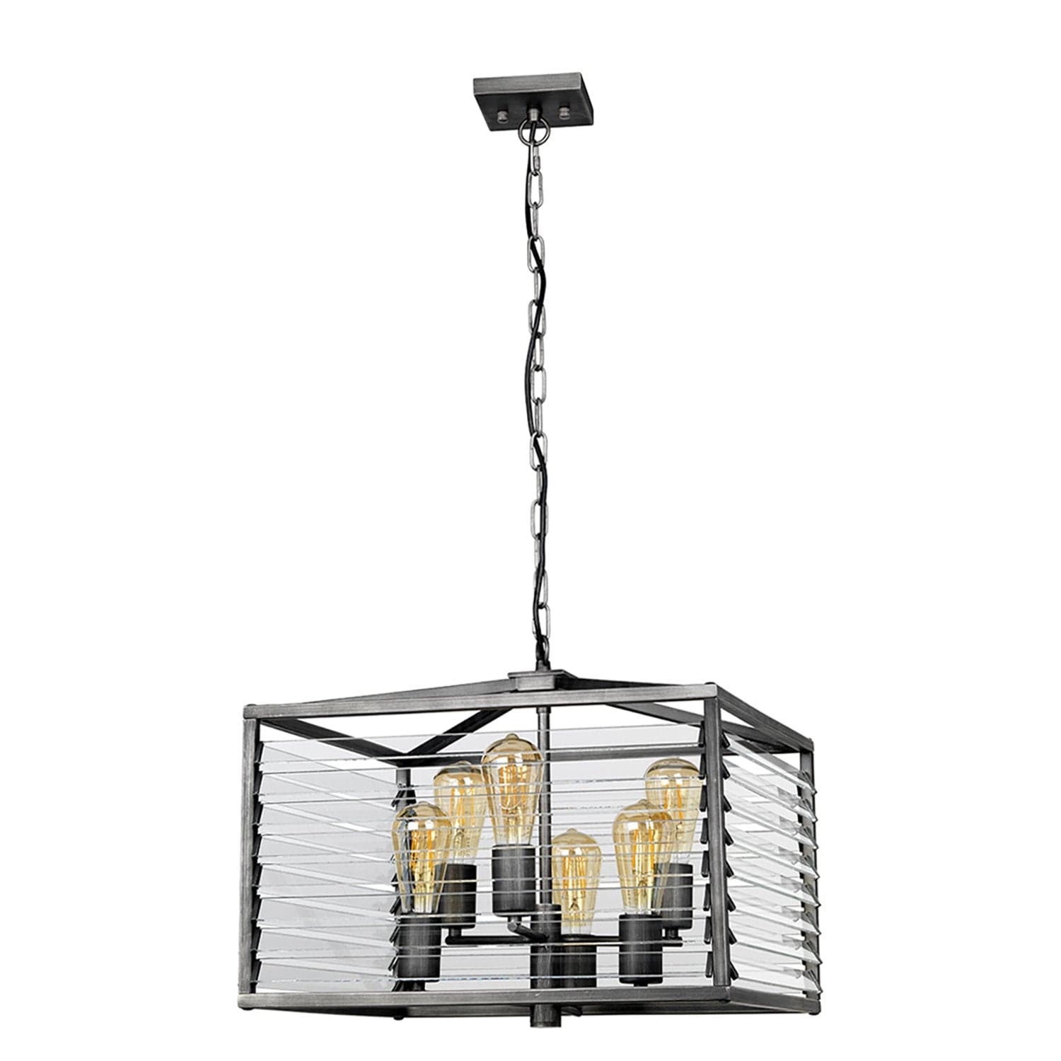 Lampadario Industrial Nordico Louvre Acciaio Ccanna Di Fucile Vetro 6 Luci E27 in Lampade a sospensione LuceArt - Montecorvino Pugliano, commercioVirtuoso.it