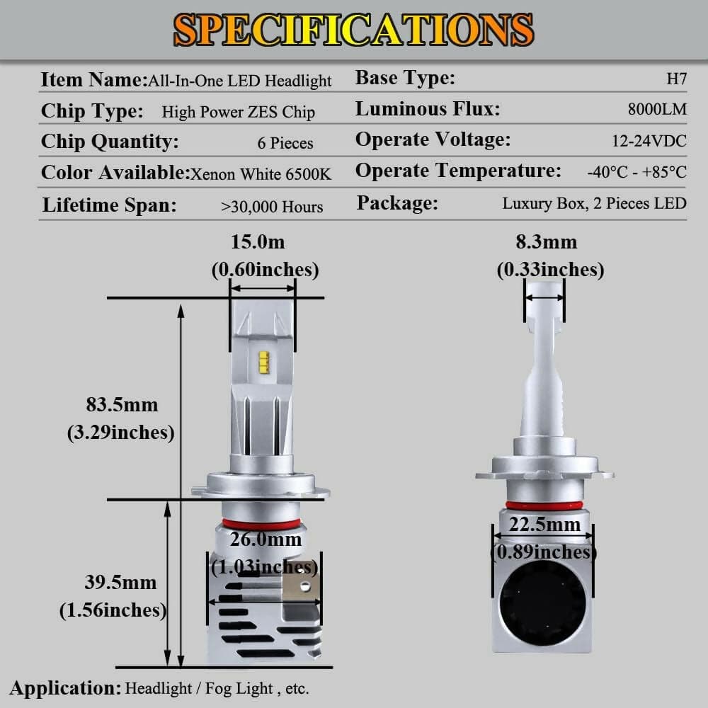 Coppia lampade kit led zes m3 per auto moto camion h7 bianco 6500k 120w 12-24v ip65 ventola di raffreddamento in Luci diurne Solgeny - Besate, commercioVirtuoso.it
