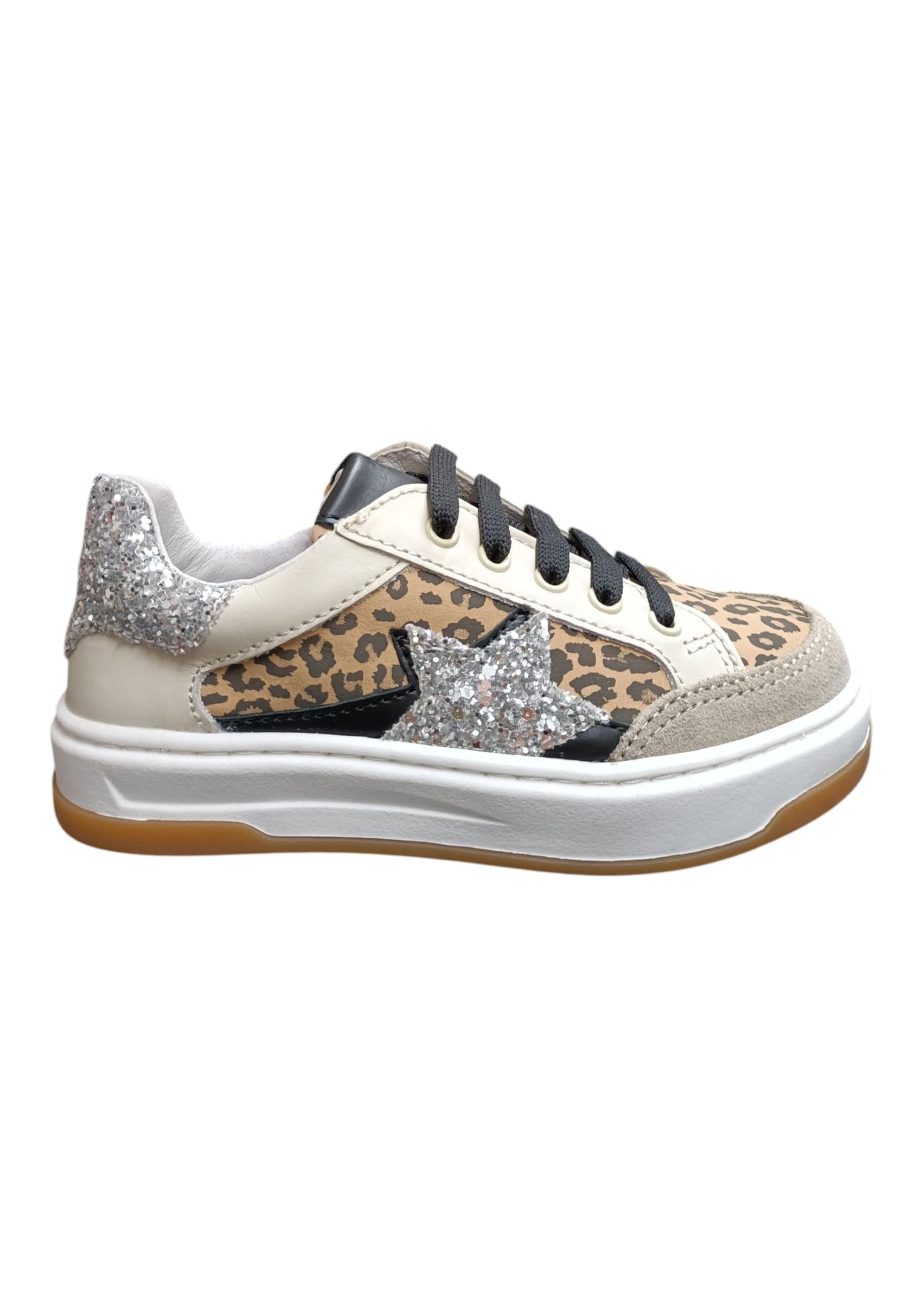 Sneakers bambina Balducci Trike beige nero maculato pelle - Stile animalier con zip laterale - 6