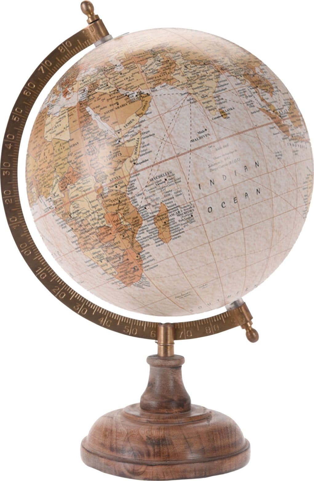 Mappamondo girevole con base in metallo e mappe h 33 cm – Beige – Koopman