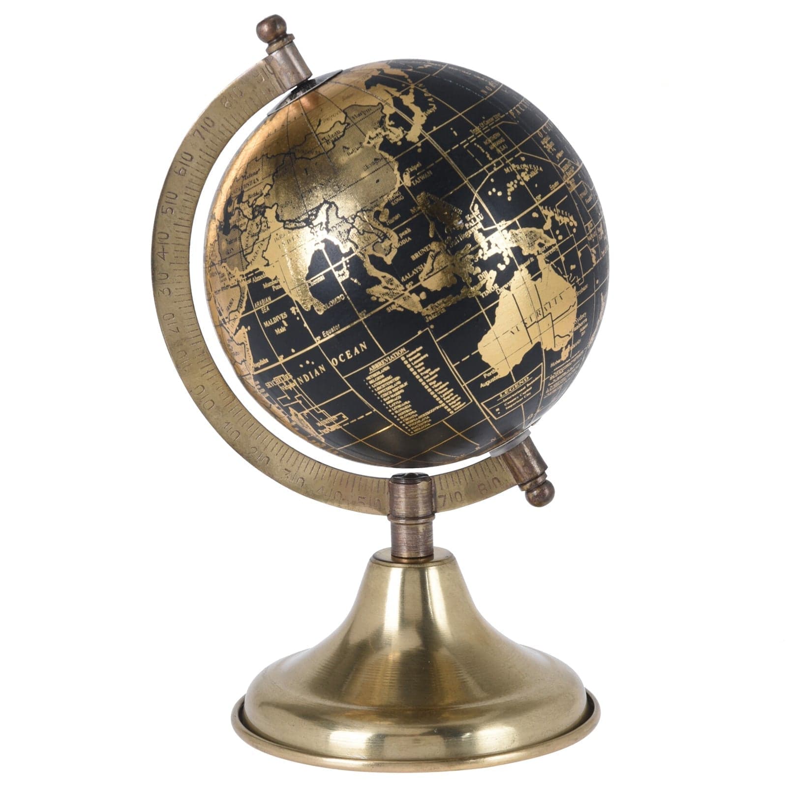 Mappamondo decorativo Nero e Oro girevole con base in metallo h 36 cm – Ø 12.5 – Koopman