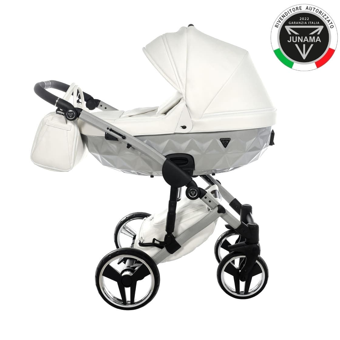 Junama Diamond Mirror Satin V2 2 in 1 Pelle Bianco Navicella Grigio Telaio Cromato in Specchietti per angolo morto La Casa Del Bebè - Napoli, commercioVirtuoso.it