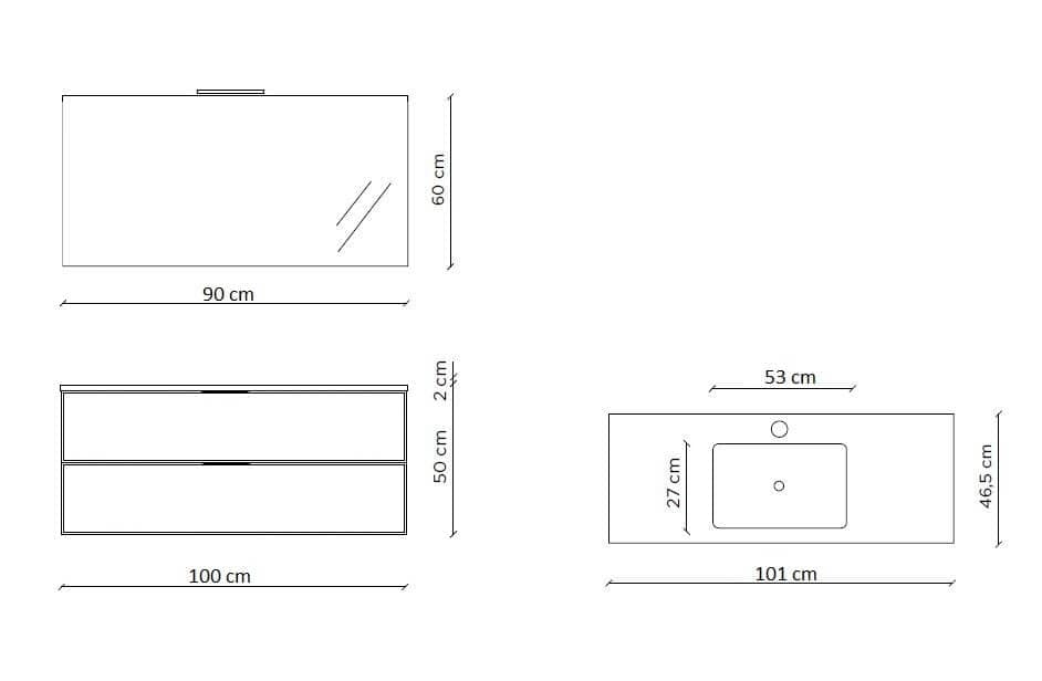 Composizione Bagno Sospesa 100cm - Solmira in Mobiletti con lavabo Shopbagno.it - Roma, commercioVirtuoso.it