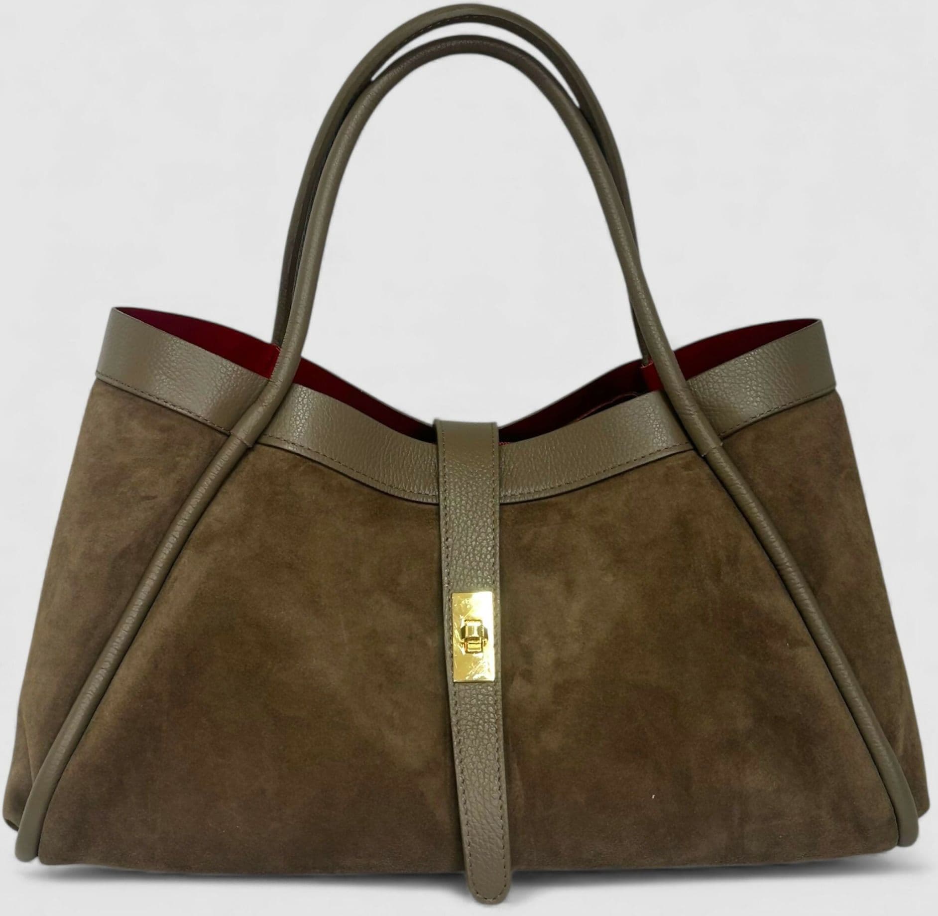 DOPPIASE Borsa in Vera Pelle Scamosciato con rifiniture in togo Made in Italy 45x25x20cm in Borse Tote Nanabags - Sesto Fiorentino, commercioVirtuoso.it