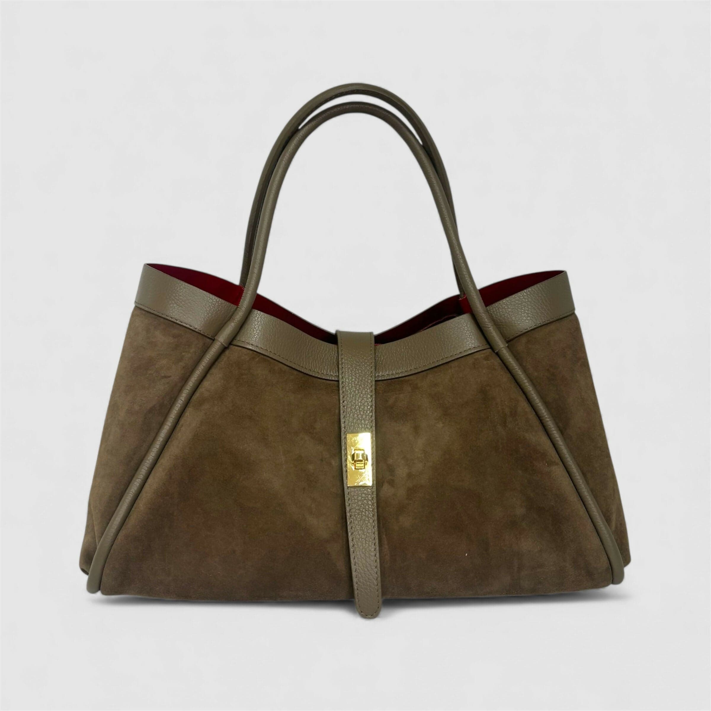 DOPPIASE Borsa in Vera Pelle Scamosciato con rifiniture in togo Made in Italy 45x25x20cm in Borse Tote Nanabags - Sesto Fiorentino, commercioVirtuoso.it