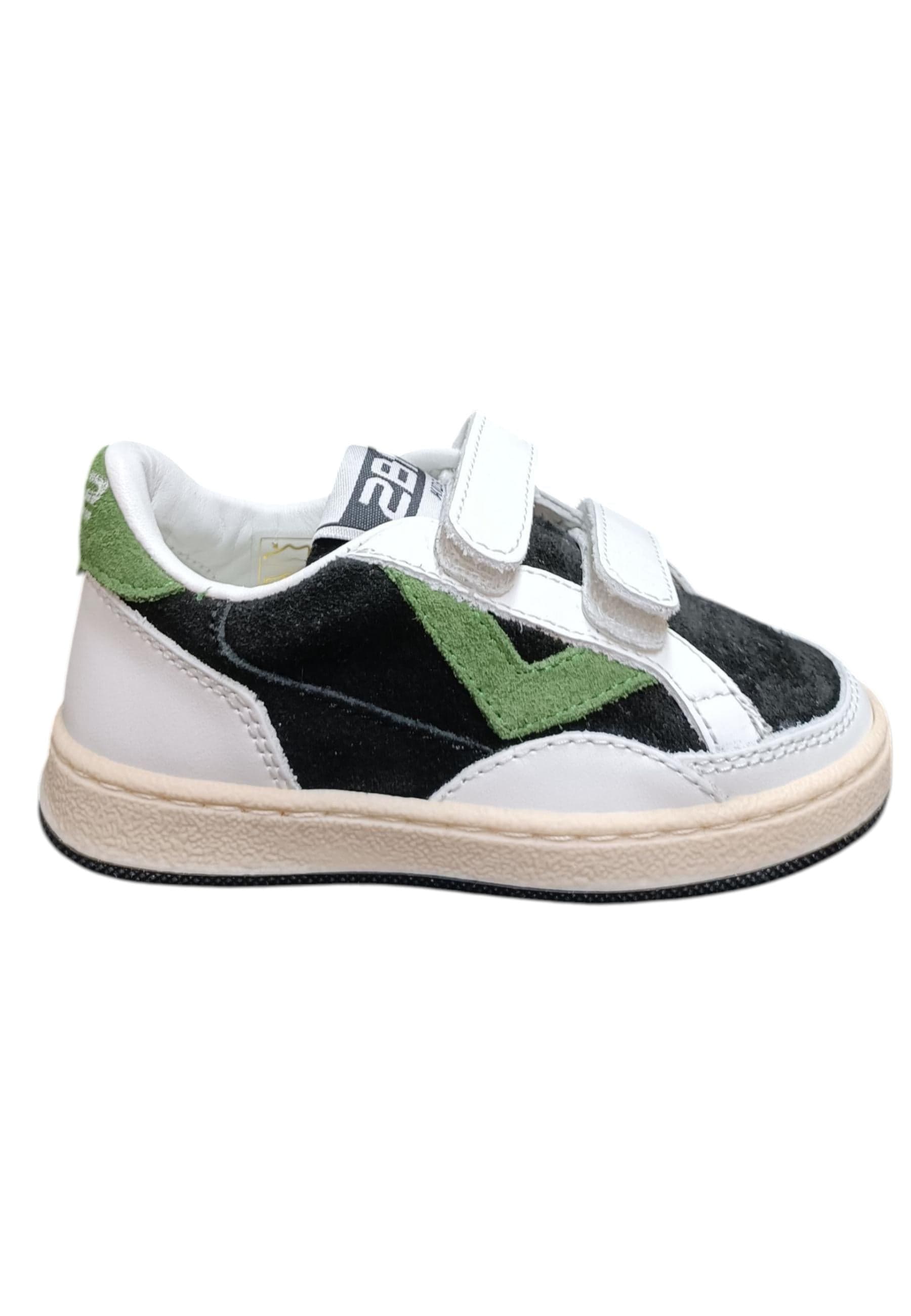 Scarpe sneakers Bambine e ragazze 2B12 BABYMINI PLAY bianco-nero-verdone velcro - 6