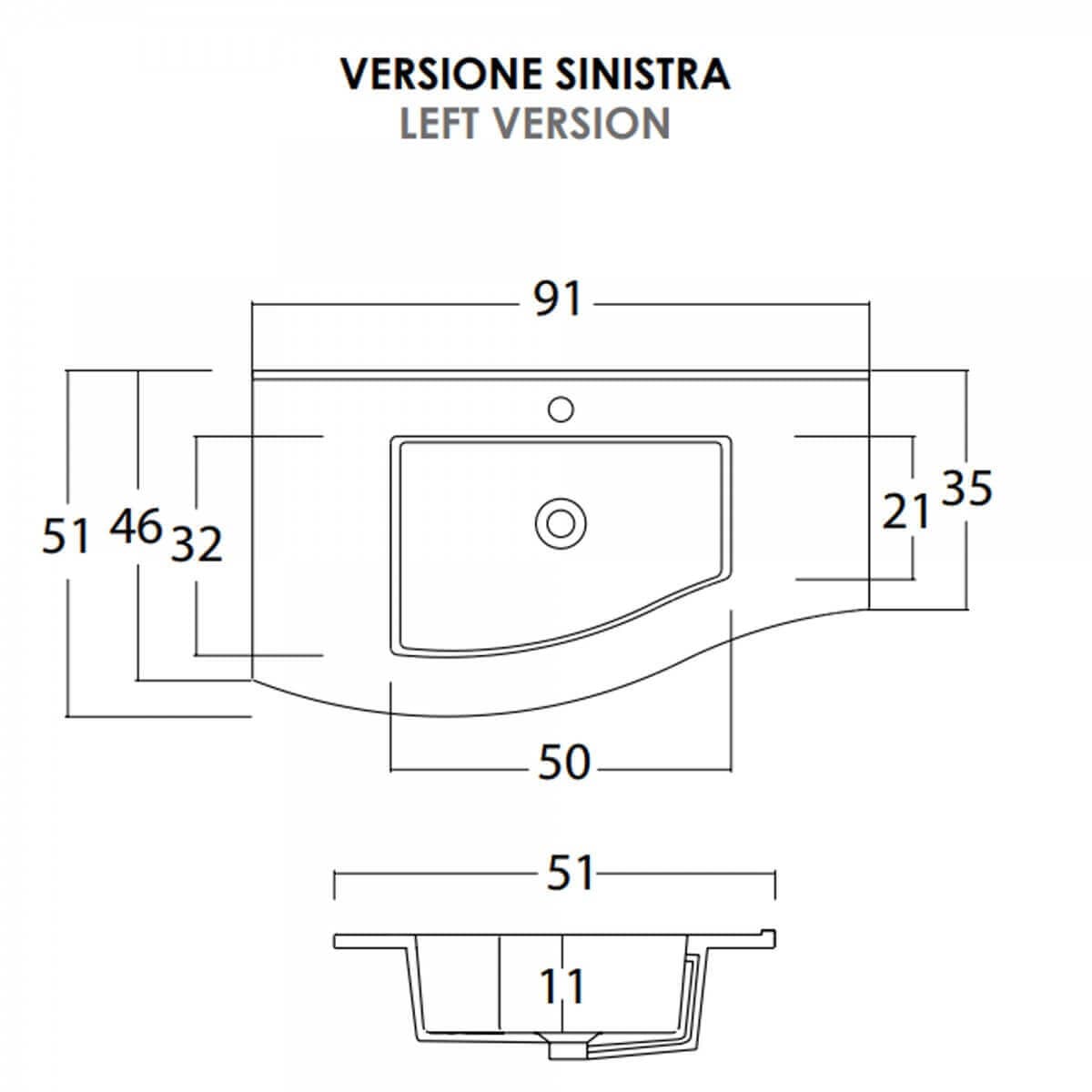 Mobile Bagno Curvo 90cm Sospeso Con Cassettoni