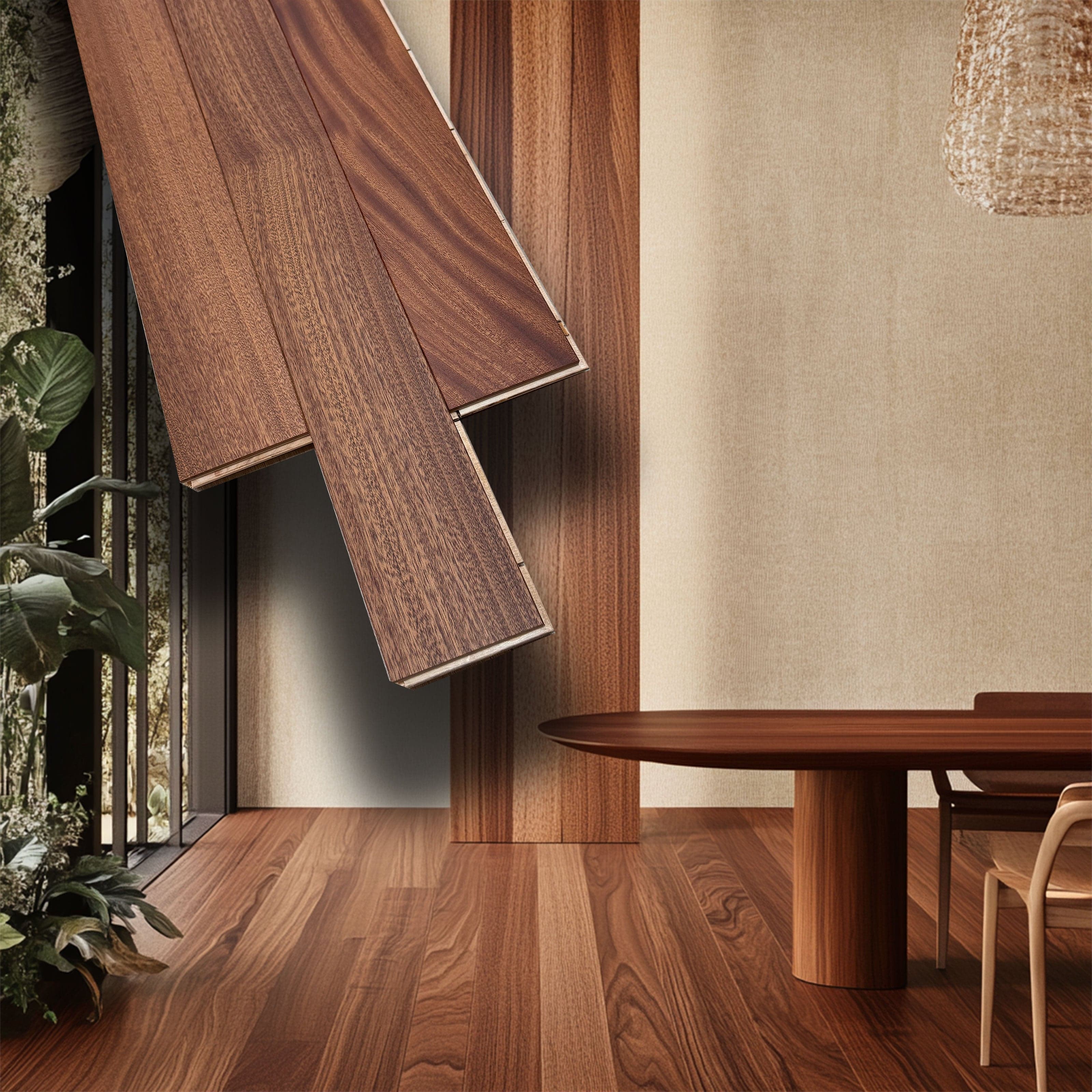 €29,99MQ *MEGA STOCK* Lotto da 31mq di Listone prefinito MOGANO Vern. bisell. liscio 13x90x1800mm (4 nobile)