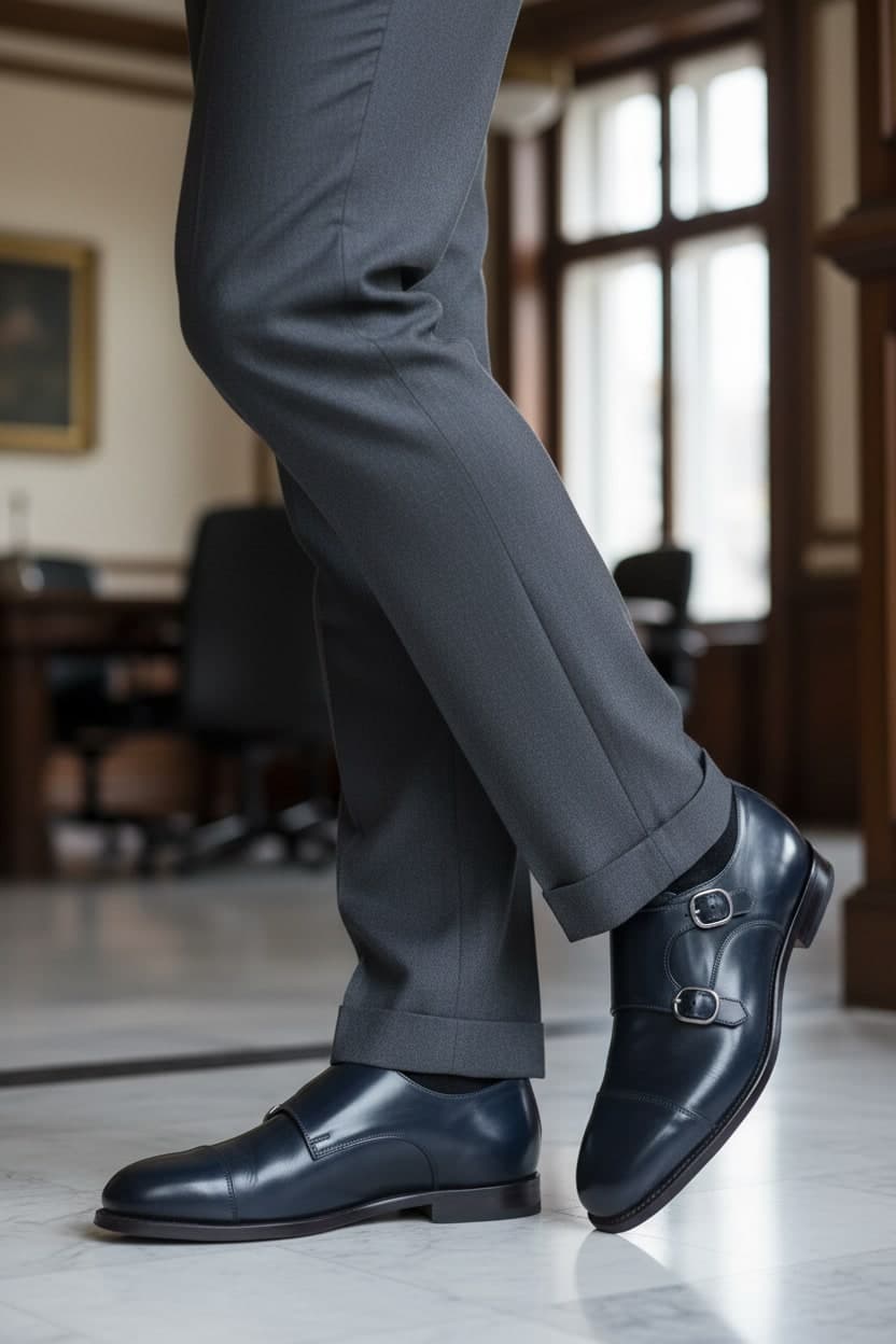 Scarpa Uomo Santoni - Doppia fibbia Cap Toe Pelle Blu in Monk Strap Couture - Sestu, commercioVirtuoso.it