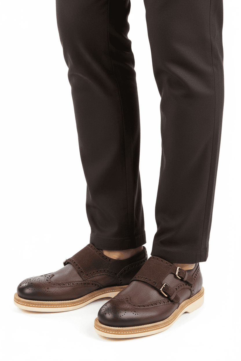 Scarpe Uomo Santoni - Doppia fibbia Brogue Pelle/scamosciata colore testa di moro in Monk Strap Couture - Sestu, commercioVirtuoso.it