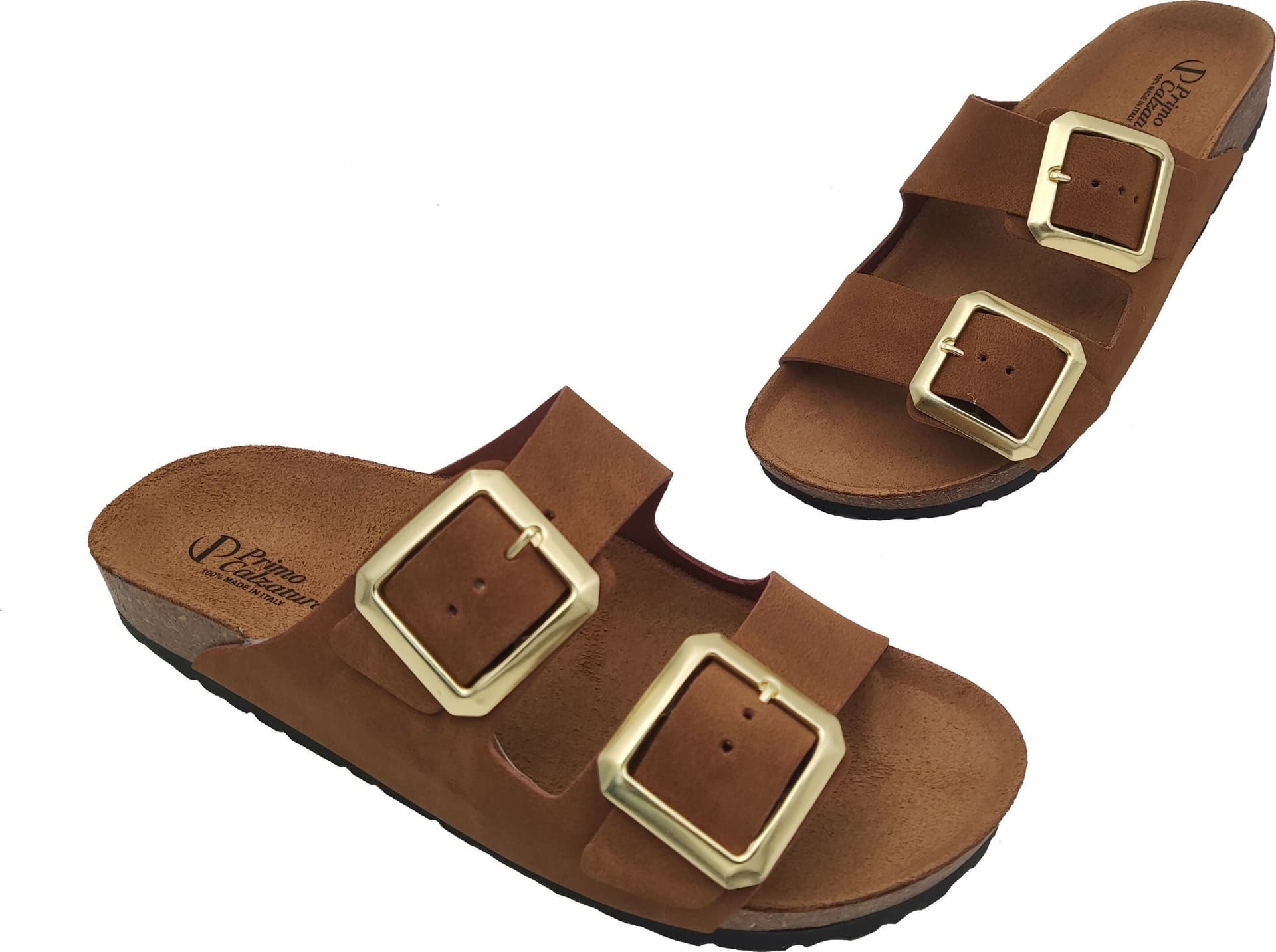 Sandali donna estate, eleganti ciabatte in pelle doppia fascia per casa e mare 100% made in italy