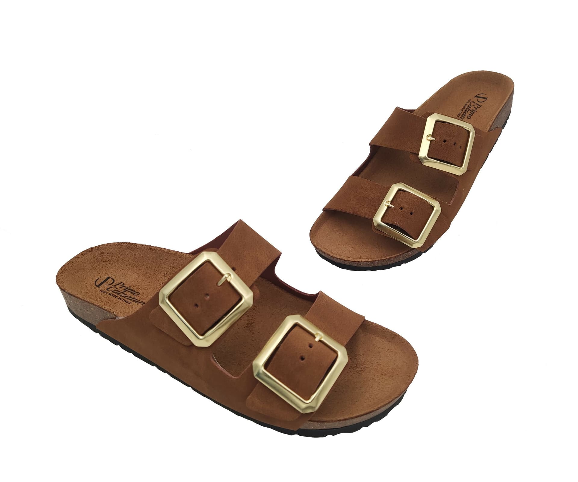 Sandali donna estate, eleganti ciabatte in pelle doppia fascia per casa e mare 100% made in italy