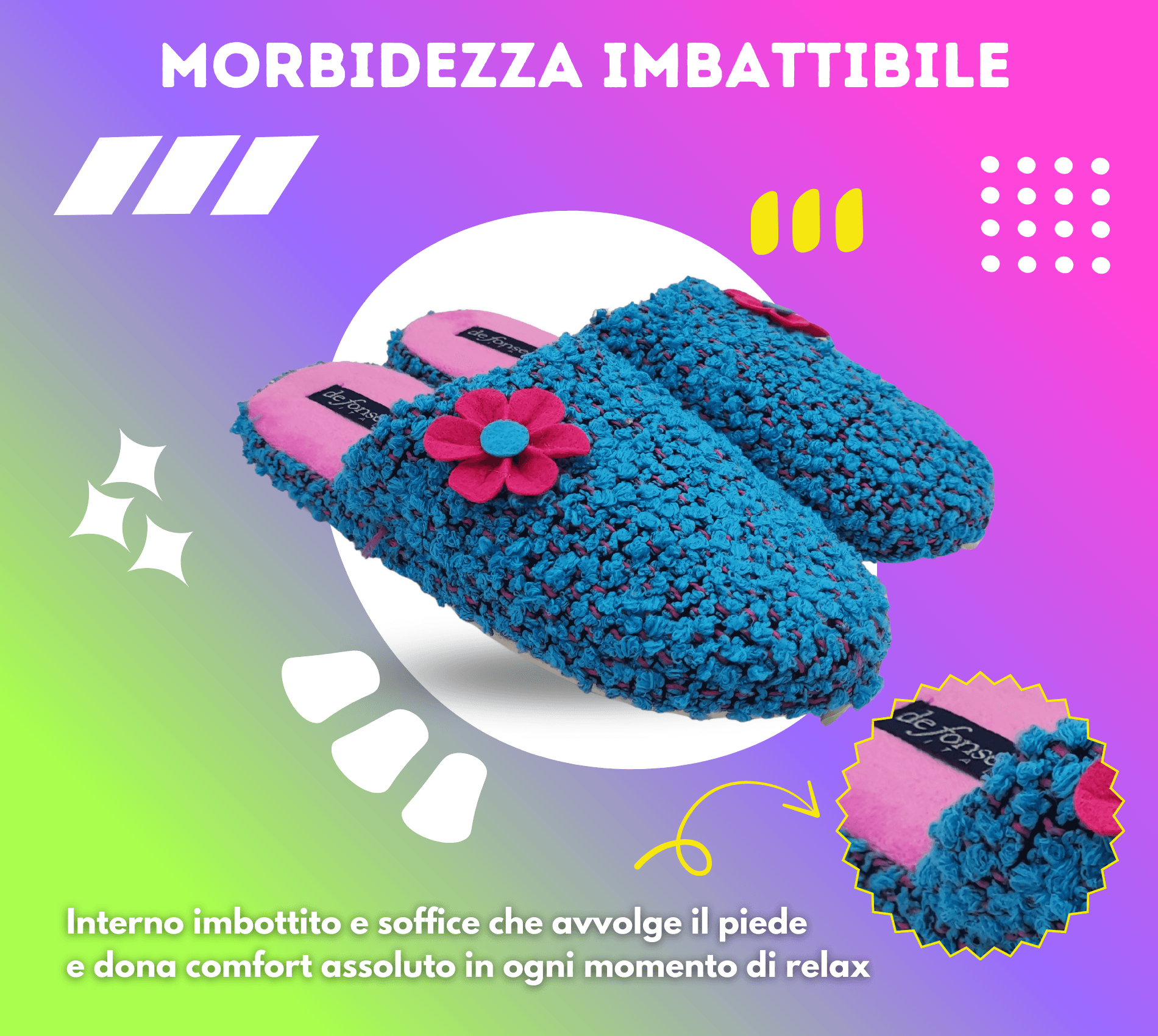 de fonseca Ciabatte Bouclé Suola in Gomma Antiscivolo, Pantofole Donna Estate Inverno in Cotone Traspirante in Ciabatte moda Primo Calzature - Venezia, commercioVirtuoso.it