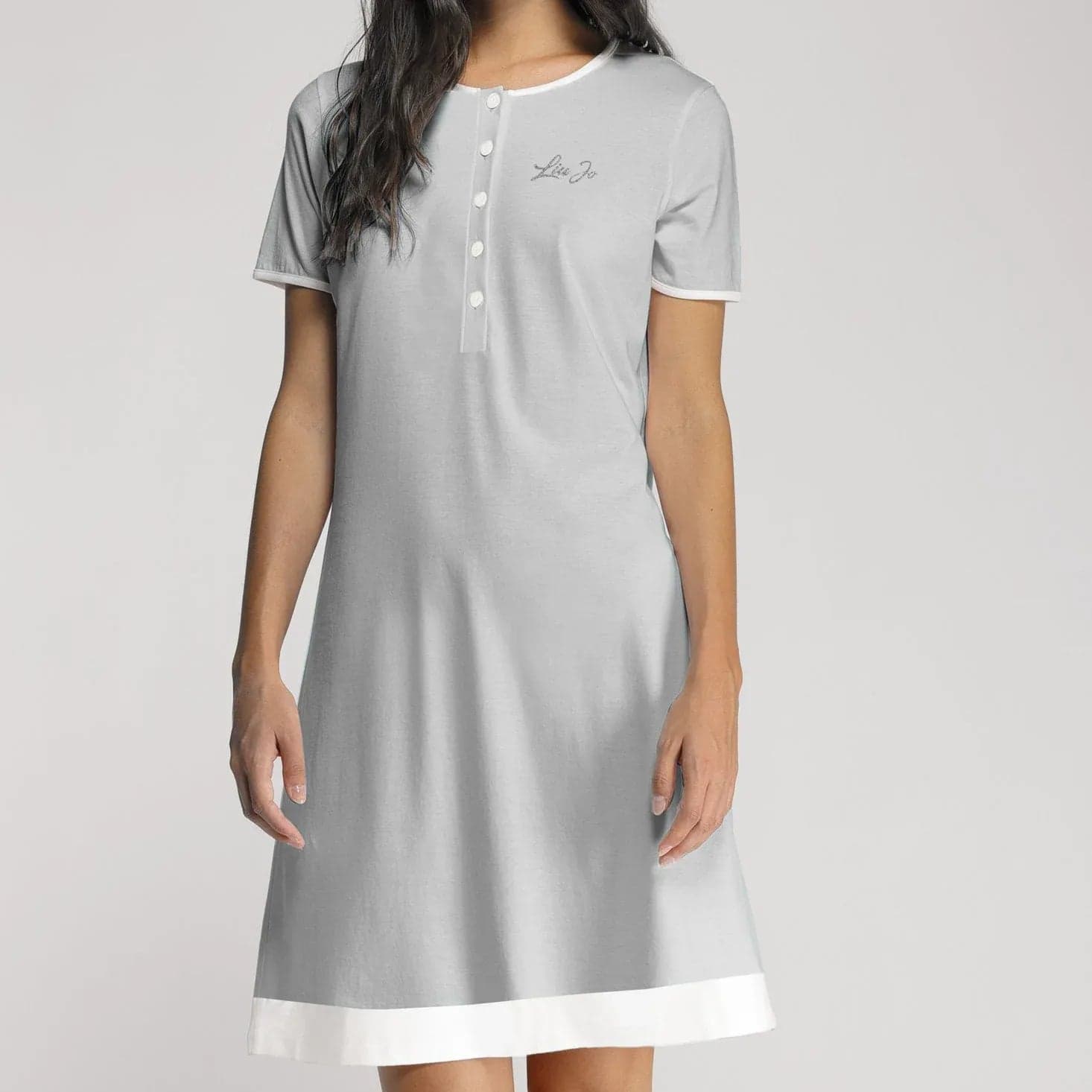Camicia da notte donna Liu Jo DL0170 50, manica corta, apertura frontale, cotone e modal, Made in Italy
