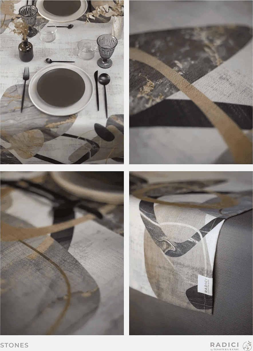 Tovaglia x 12 Tessitura Randi Stones 155 x 270 CM 100% poliestere riciclato al 40% in Tovaglie The King Luxury - San Marcellino, commercioVirtuoso.it