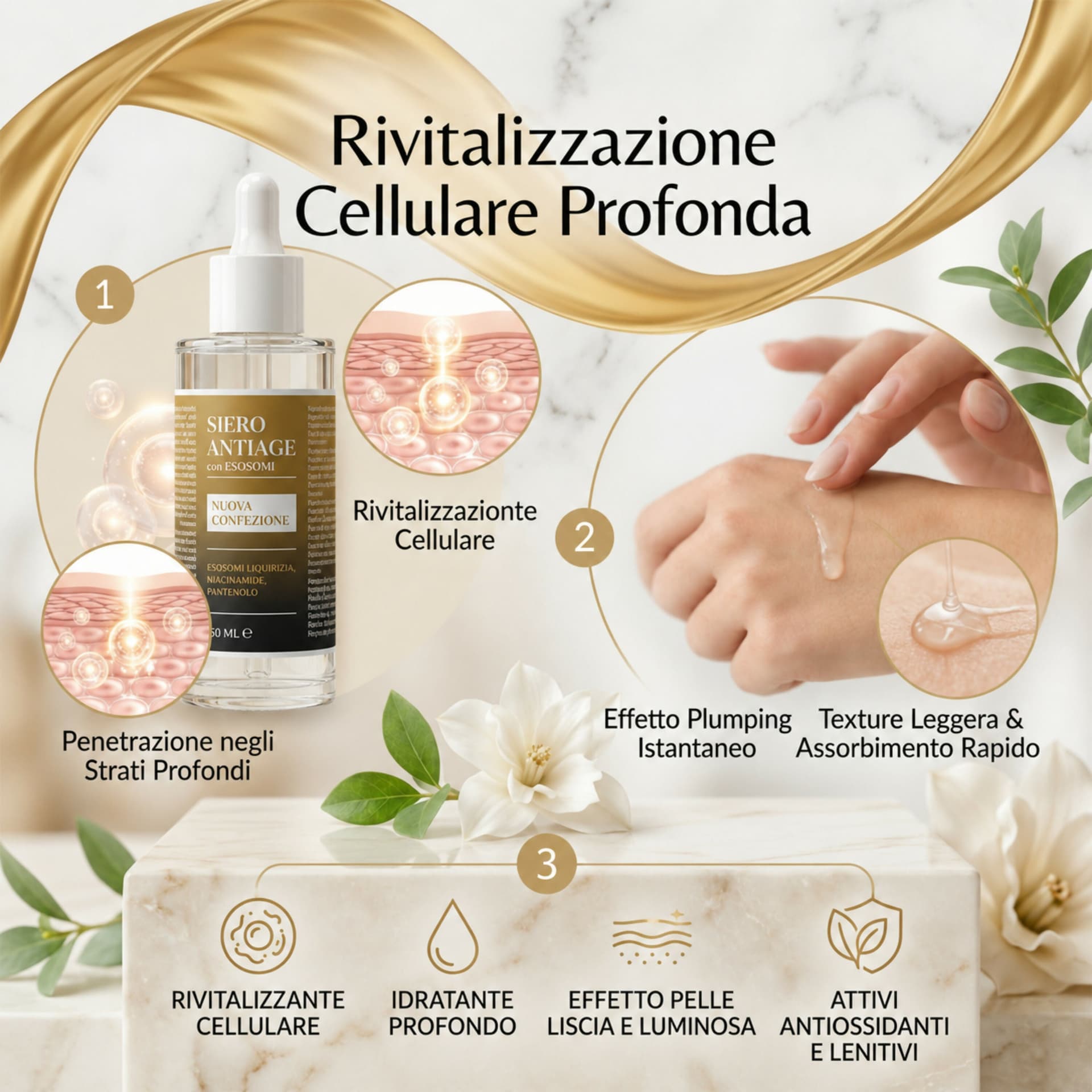 Siero Viso Antiage con Esosomi – Idratante e Rivitalizzante – Effetto Pelle Liscia e Luminosa – Adatto a Tutti i Tipi di Pelle – 50 ml in Sieri e liquidi BasketGuru Italia - Palermo, commercioVirtuoso.it