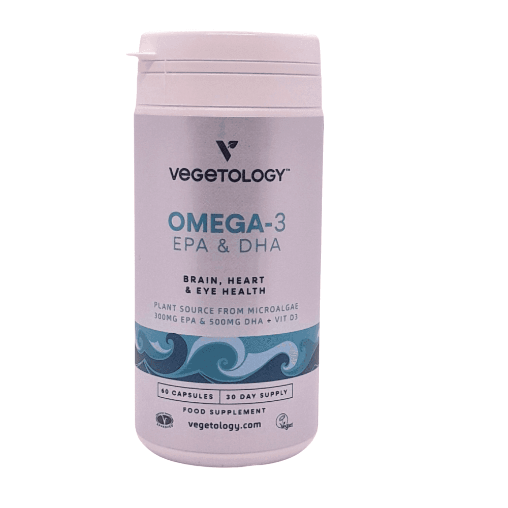 Opti3 Omega3 da alghe vegetali, vegan, senza retrogusto, 300mg EPA, 500mg DHA e 200 UI di Vitamina D3, 60 cps,