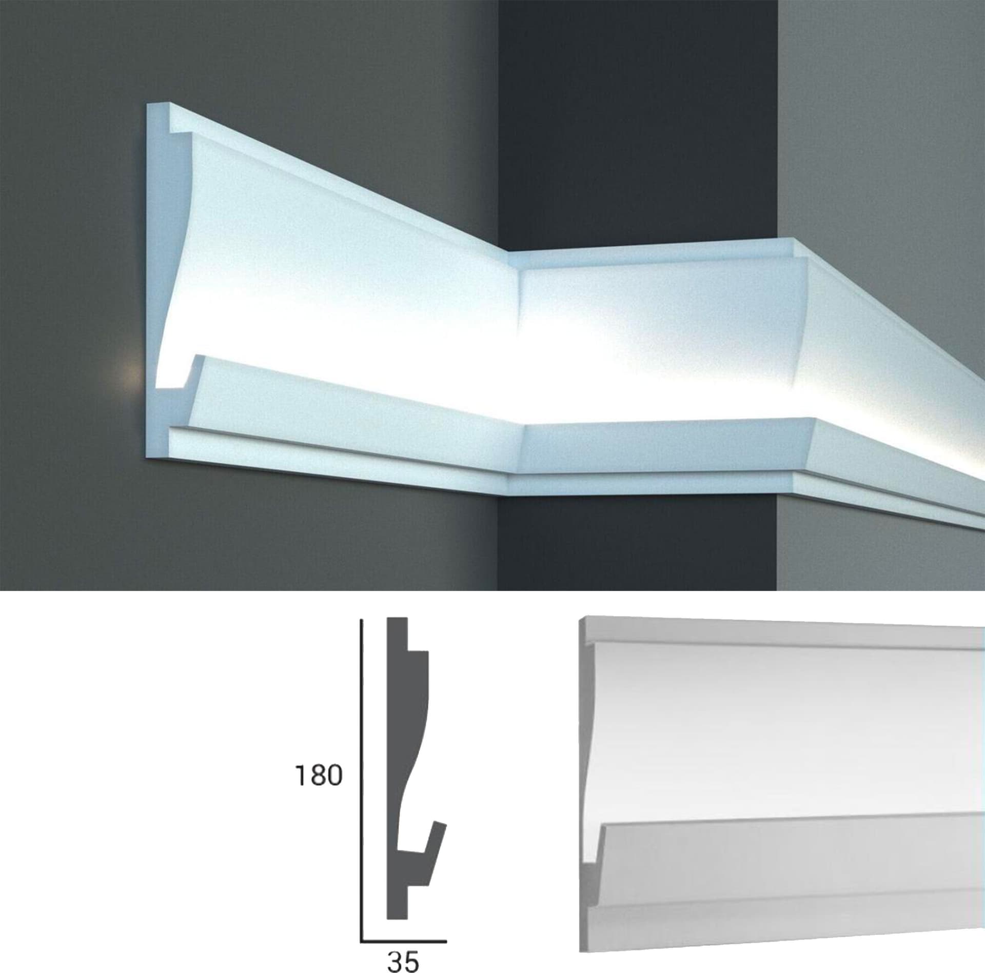 €14,99 a barra *** STOCK *** Pacco da 12 barre di cornice XPS Con alloggio LED 35X180x1150 KD405 - Eternal Parquet